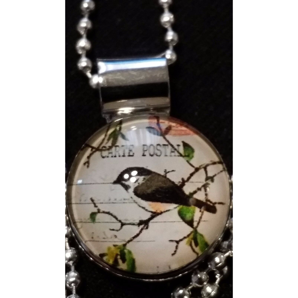 Postal Stamp Bird Snap, Silver Snap Pendant & 26 inch Chain - Picture 4 of 4